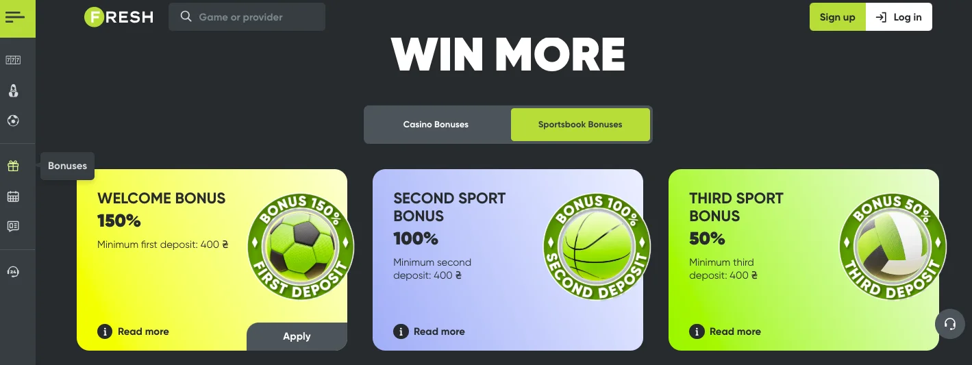 спортивні бонуси fresh казино