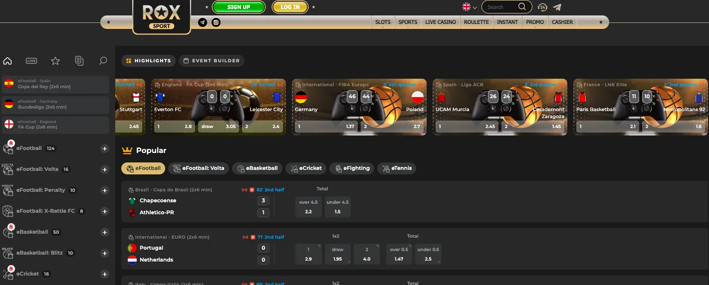 віртуальний спорт rox casino